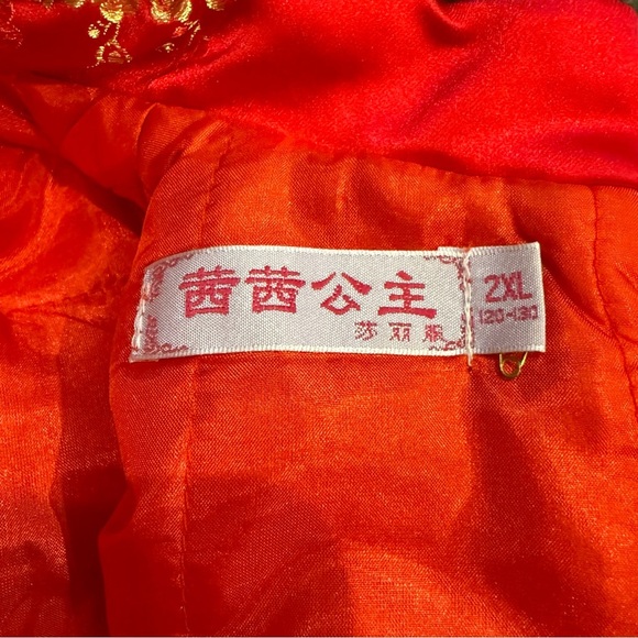 Chinese Traditional Dress Child's Quilted Cheongsam Fur Edged Red Gold Toggles - Picture 9 of 11
